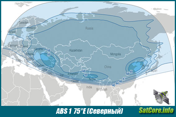Карта покрытия спутника ABS 1 (Луч : Северный)